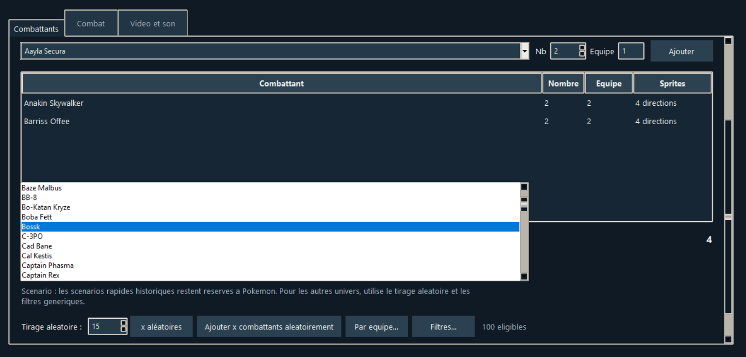 FightVid fighter selection interface